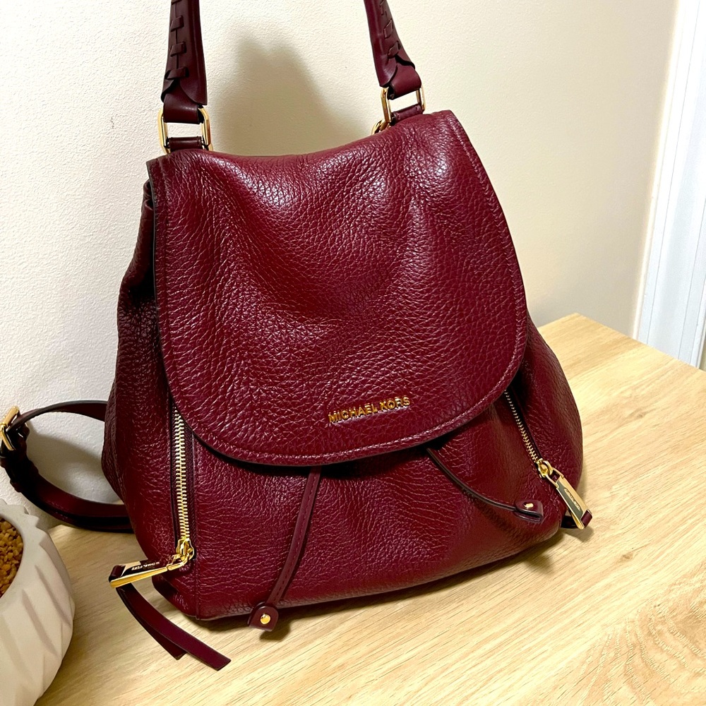 Like New! Beautiful Michael Kors leather backpack, rich maroon pebbled leather